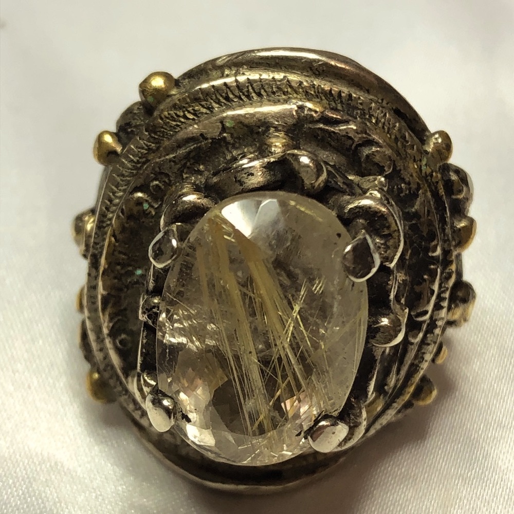 Crystal, bronze and German silver ring.